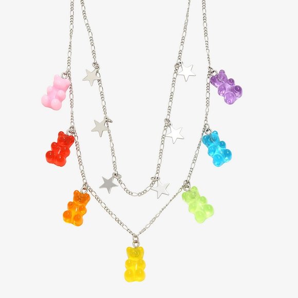 Cute Neon Gummy Bear Layered Star Necklace - Picture 2 of 2
